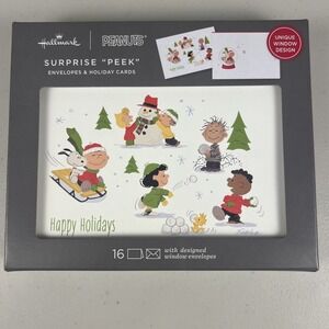 PEANUTS‎ Happy Holidays Hallmark Greeting Cards Box 16 Surprise "Peek" Envelopes